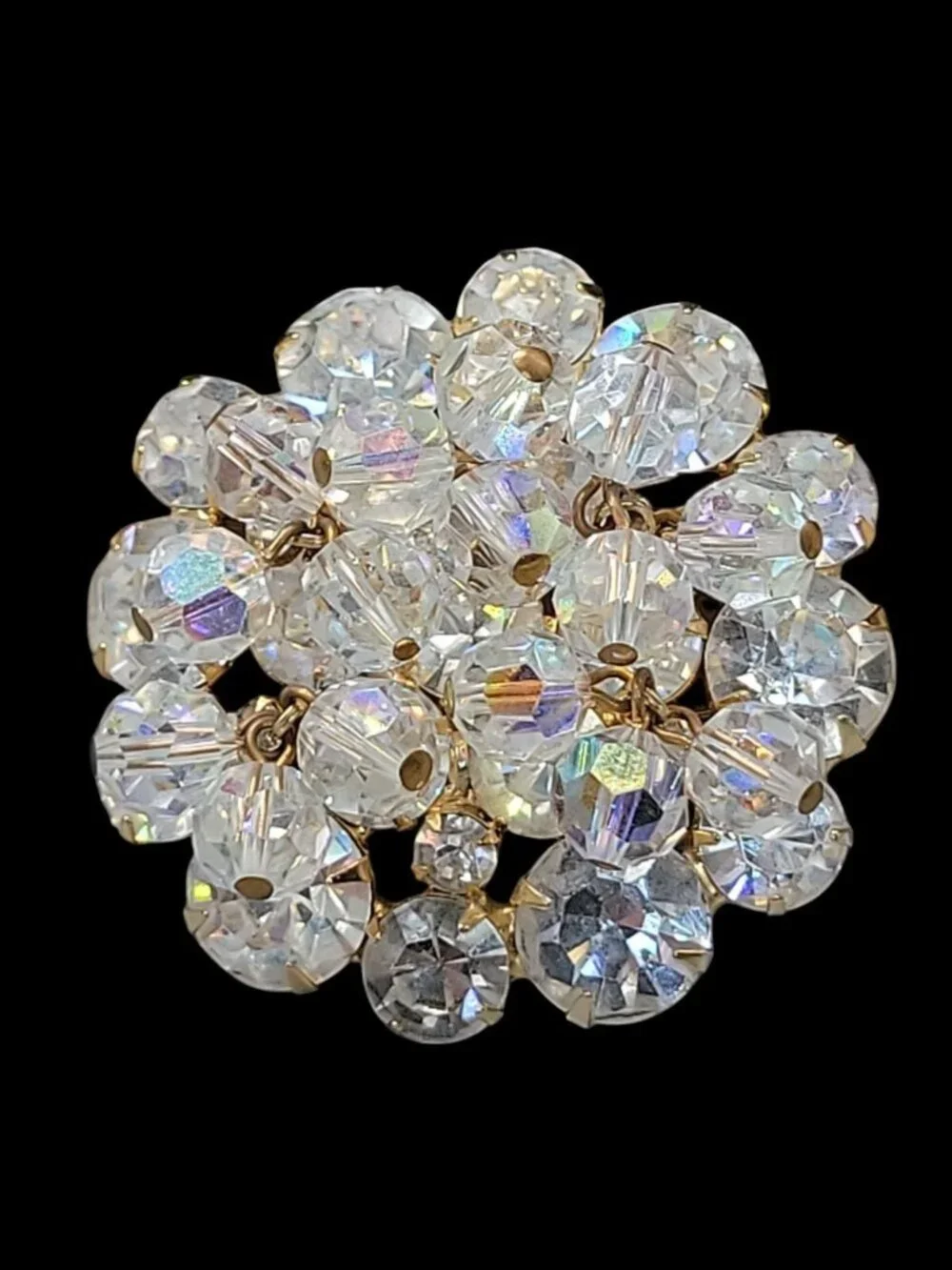 Vintage Juliana Brooch D&E Cha Cha Brooch AB Rhinestone Dangling Beads Gold Tone